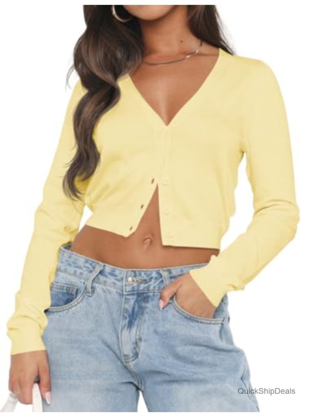 Women's Cropped Open Front Cardigan Lightweight Knit Button Down Sweater